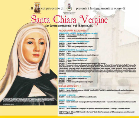 Il programma della Festa di Santa Chiara 2017