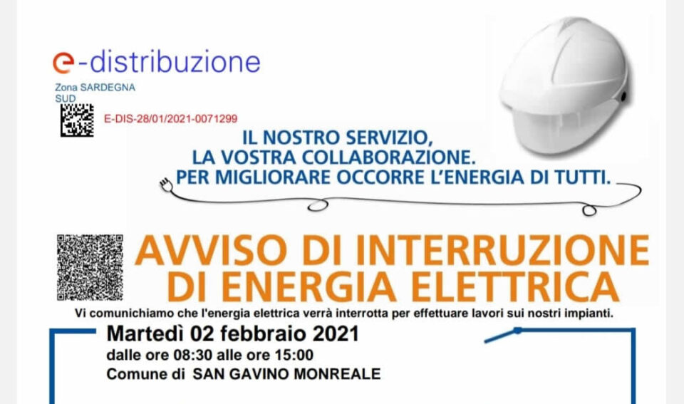 San Gavino, il 2 febbraio nuova interruzione del servizio elettrico: ecco le vie interessate