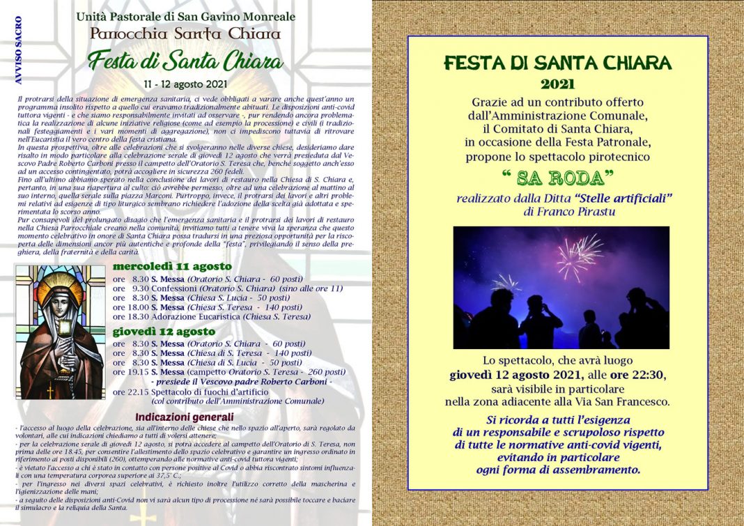 La Festa di Santa Chiara si farà: ecco il programma dell'edizione 2021